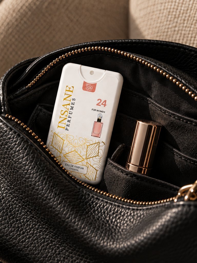 A 20ml pocket perfume tucked inside a black handbag