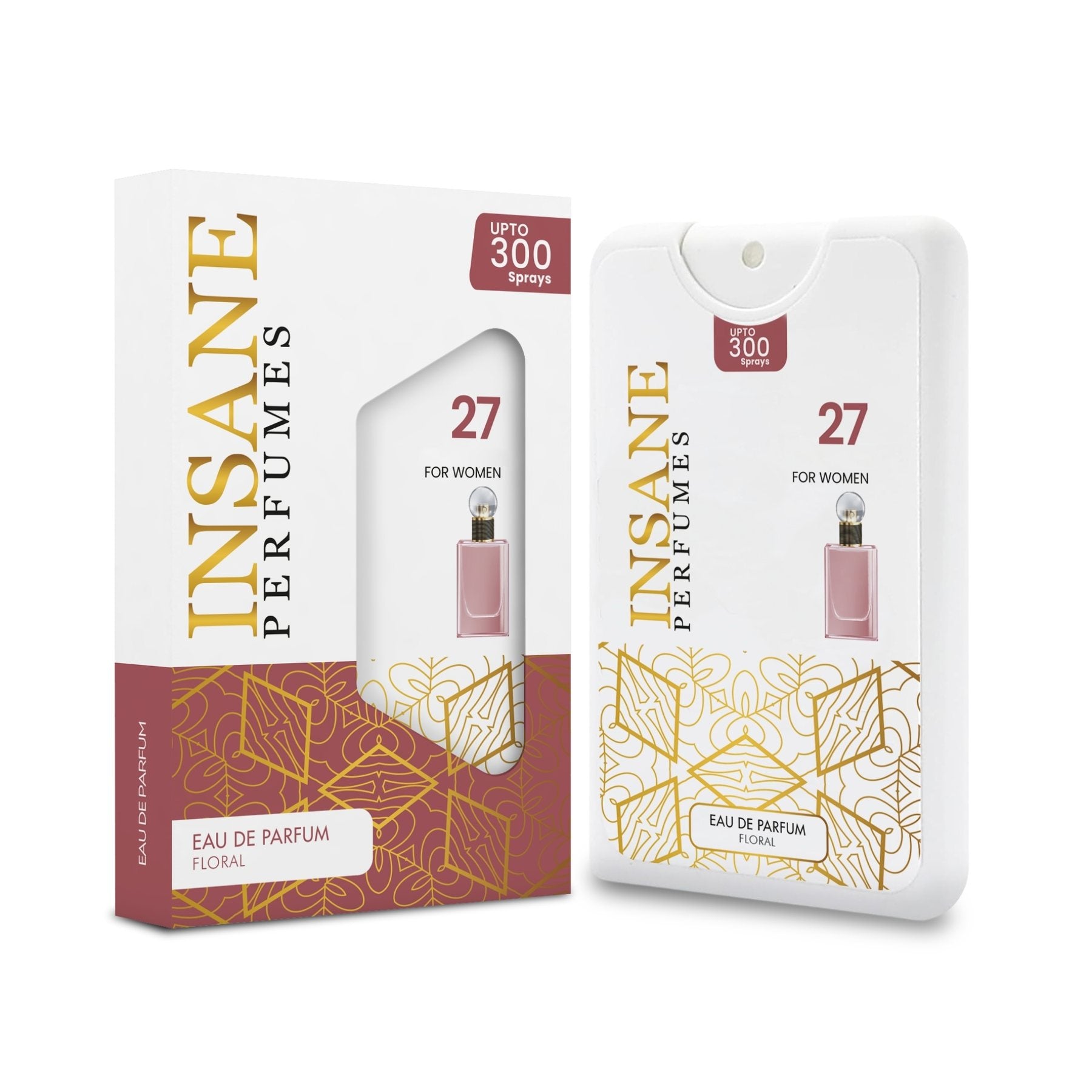 Insane Perfumes No.27 20ml pocket perfume spray and box, inspired by Flowerbomb