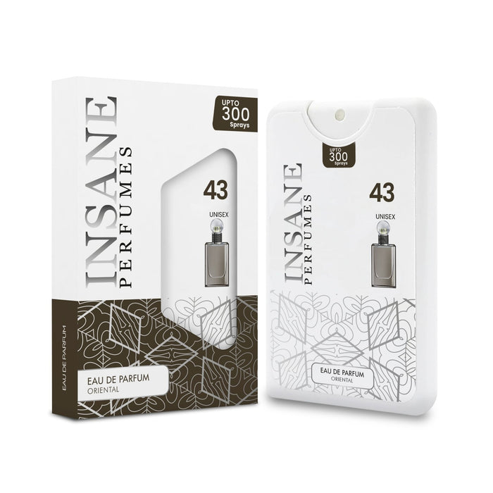 Insane Perfumes No.43 20ml pocket perfume spray and box, inspired by Tobacco Vanille