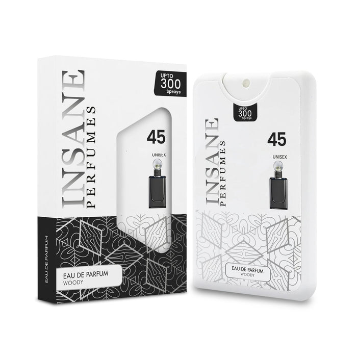 Insane Perfumes No.45 20ml pocket perfume spray and box, inspired by Ombre Leather